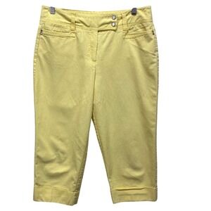 Larry Levine Womens Yellow‎ Cropped Capri Pants Size 10 Stretch Cuffed